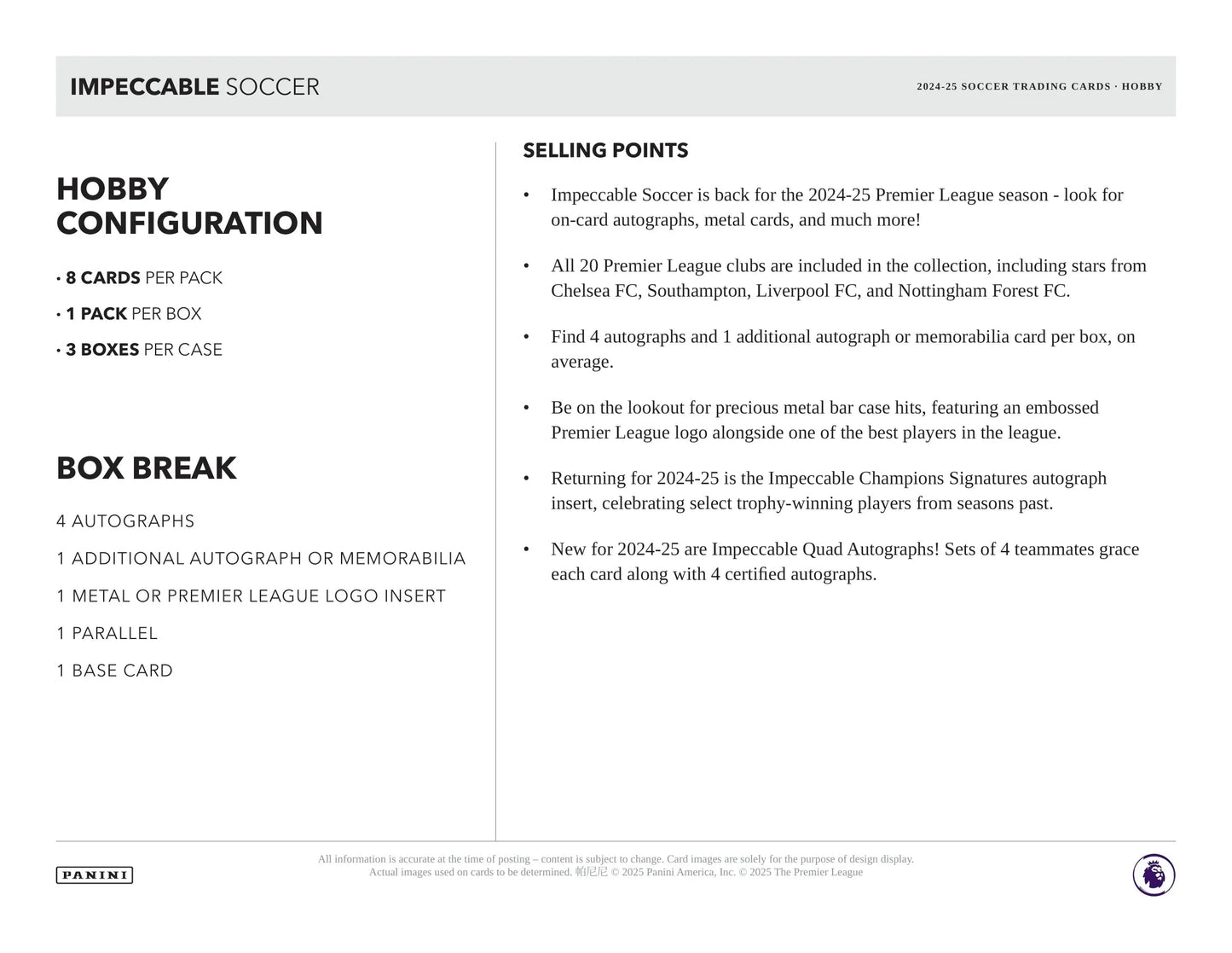 Panini - 2024/25 Impeccable Football (Soccer) - Hobby Box