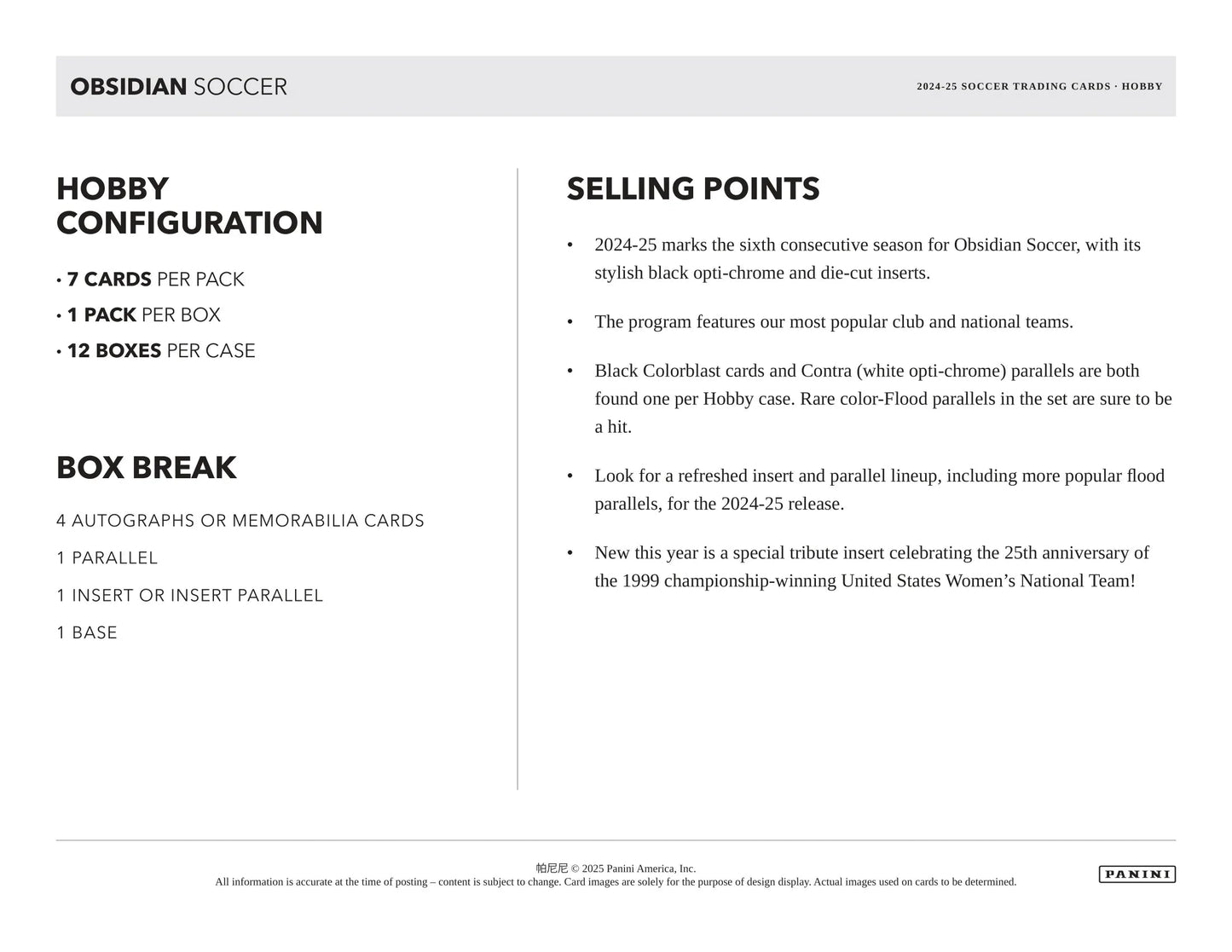 Panini - 2024/25 Obsidian Football (Soccer) - Hobby Box