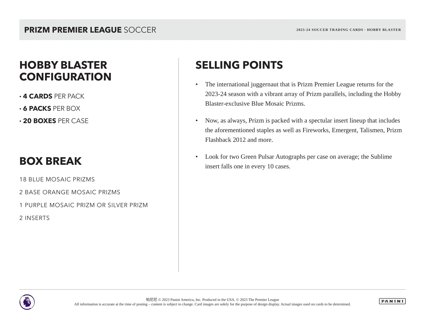 Panini - 2023/24 Prizm Premier League Football (Soccer) - Hobby Blaster Box