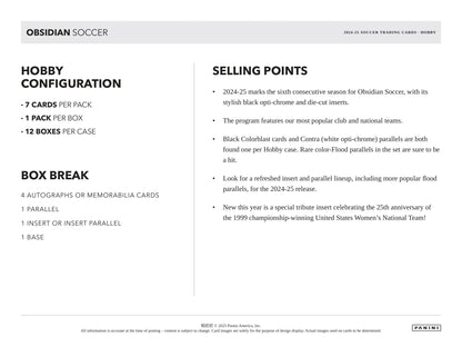 Panini - 2024/25 Obsidian Football (Soccer) - Hobby Box