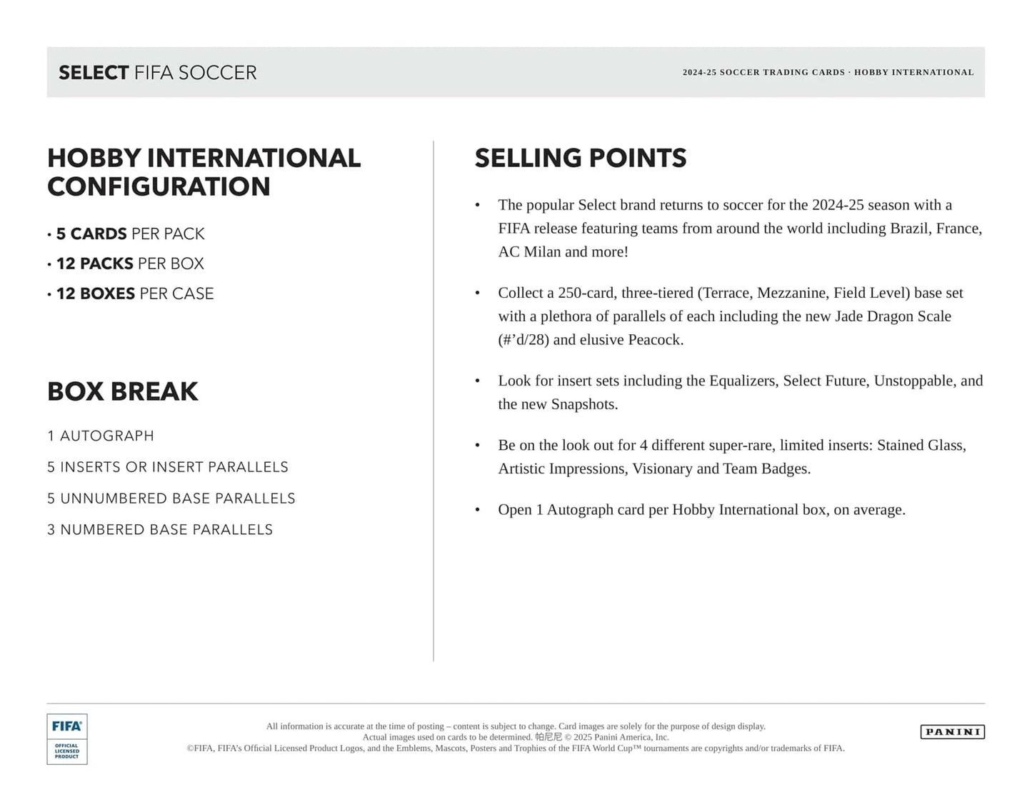 Panini - 2024/25 Select FIFA Football (Soccer) - International Hobby Box