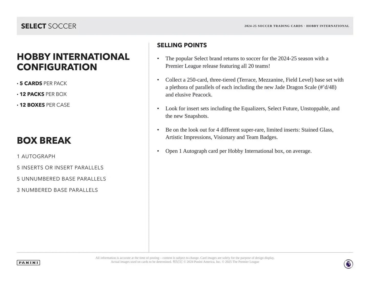 Panini - 2024/25 Select Premier League Football (Soccer) - International Hobby Box